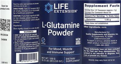 Photo of the Life Extension L-Glutamine Powder label