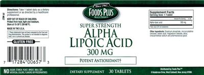Photo of the Foods Plus Super Strength Alpha Lipoic Acid 300 mg label