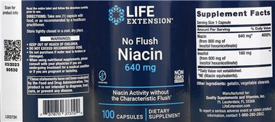Photo of the Life Extension No Flush Niacin 640 mg label