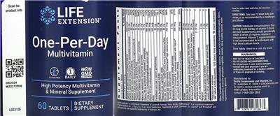 Photo of the Life Extension One-Per-Day Multivitamin label