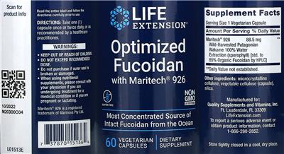 Photo of the Life Extension Optimized Fucoidan with Maritech 926 label