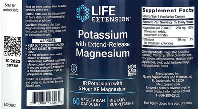 Photo of the Life Extension Potassium with Extend-Release Magnesium label
