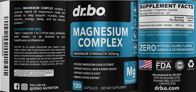Photo of the dr.bo Magnesium Complex 500 mg label
