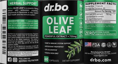 Photo of the dr.bo Olive Leaf 750 mg label