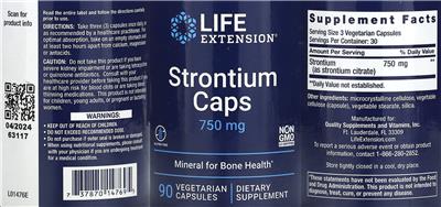 Photo of the Life Extension Strontium Caps 750 mg label