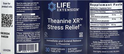 Photo of the Life Extension Theanine XR Stress Relief label