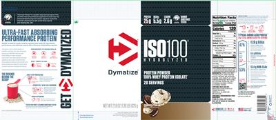 Photo of the Dymatize ISO100 Hydrolyzed Cookies & Cream label