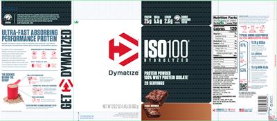Photo of the Dymatize ISO100 Hydrolyzed Fudge Brownie label