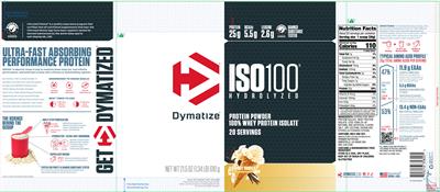 Photo of the Dymatize ISO100 Hydrolyzed Gourmet Vanilla label