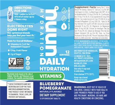 Photo of the Nuun Hydration Blueberry Pomegranate label