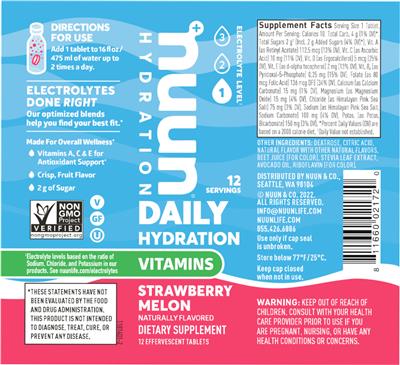 Photo of the Nuun Hydration Strawberry Melon label