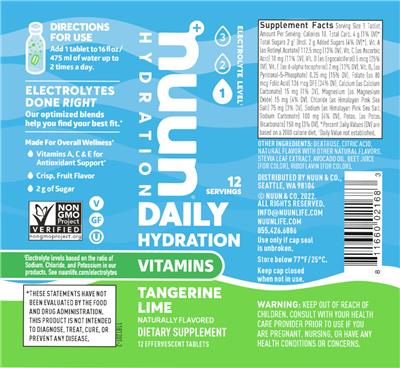 Photo of the Nuun Hydration Tangerine Lime label