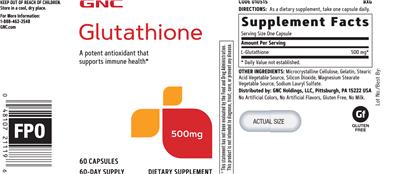 Photo of the GNC Glutathione 500 mg label
