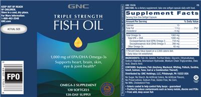 Photo of the GNC Triple Strength Fish Oil label