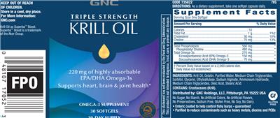 Photo of the GNC Triple Strength Krill Oil label