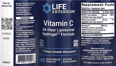 Photo of the Life Extension Vitamin C label