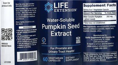 Photo of the Life Extension Water-Soluble Pumpkin Seed Extract label
