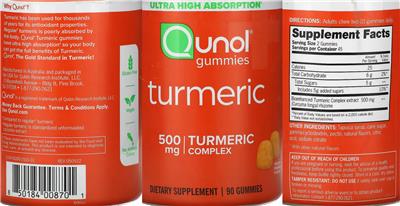 Photo of the Qunol Gummies Turmeric 500 mg label