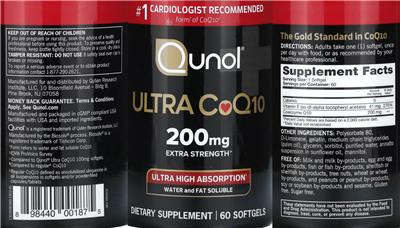 Photo of the Qunol Ultra CoQ10 200 mg label