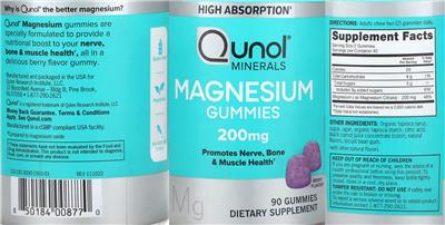 Photo of the Qunol Minerals Magnesium Gummies 200 mg Berry Flavor label