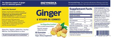 Photo of the Enzymedica Ginger & Vitamin B6 Gummies Lemon Ginger Flavor label