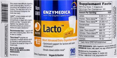 Photo of the Enzymedica Lacto label