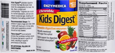 Photo of the Enzymedica Chewable Kids Digest Fruit Punch Flavor label