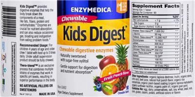 Photo of the Enzymedica Chewable Kids Digest Fruit Punch Flavor label