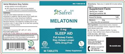 Photo of the Safrel Melatonin 5 mg label