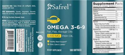 Photo of the Safrel Omega 3-6-9 3600 mg label