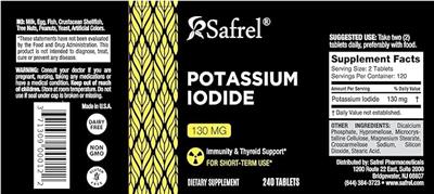 Photo of the Safrel Potassium Iodide 130 mg label