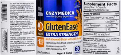 Photo of the Enzymedica GlutenEase Extra Strength label