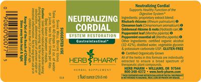 Photo of the Herb Pharm Neutralizing Cordial label