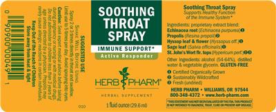 Photo of the Herb Pharm Soothing Throat Spray label