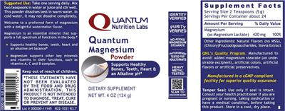 Photo of the Quantum Nutrition Labs Quantum Magnesium Powder label