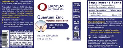 Photo of the Quantum Nutrition Labs Quantum Zinc label