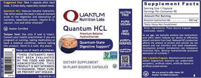 Photo of the Quantum Nutrition Labs Quantum HCL label