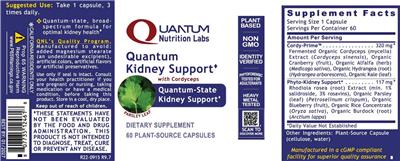 Photo of the Quantum Nutrition Labs Quantum Kidney Support label
