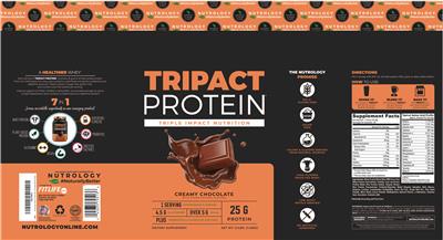 Photo of the Nutrology TriPact Protein Creamy Chocolate label