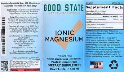 Photo of the Good State Ionic Magnesium 40,000 PPM label