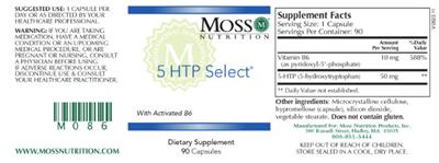 Photo of the Moss Nutrition 5-HTP Select label