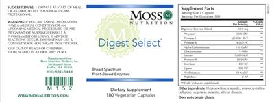 Photo of the Moss Nutrition Digest Select label