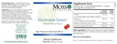 Photo of the Moss Nutrition Electrolyte Select Natural Berry Flavor label