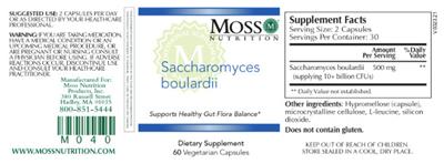Photo of the Moss Nutrition Saccharomyces Boulardii label