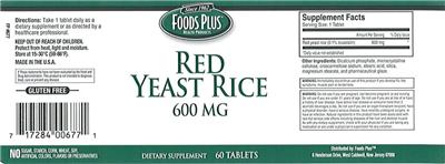Photo of the Foods Plus Red Yeast Rice 600 mcg label