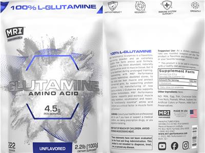 Photo of the MRI Performance Glutamine Amino Acid Unflavored label
