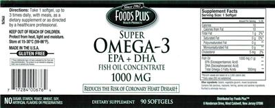 Photo of the Foods Plus Super Omega-3 EPA + DHA Fish Oil Concentrate 1000 mg label