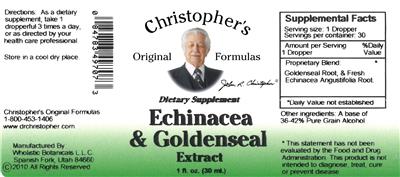 Photo of the Christopher's Original Formulas Echinacea & Goldenseal Extract label