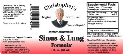 Photo of the Christopher's Original Formulas Sinus & Lung Formula label