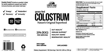 Photo of the Country Farms Colostrum Unflavored label